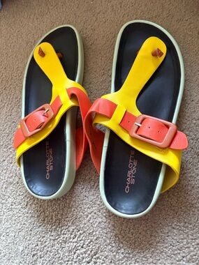 Charlotte Stone Misty Yellow and Orange Buckled Thong Sandals